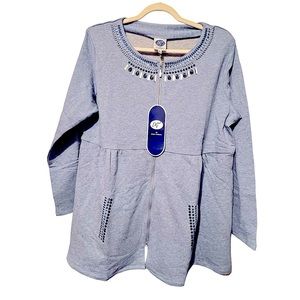 Diane Gilman DG2 French Terry Light Blue Rhinestone Sparkle Bling Top Jacket  XL